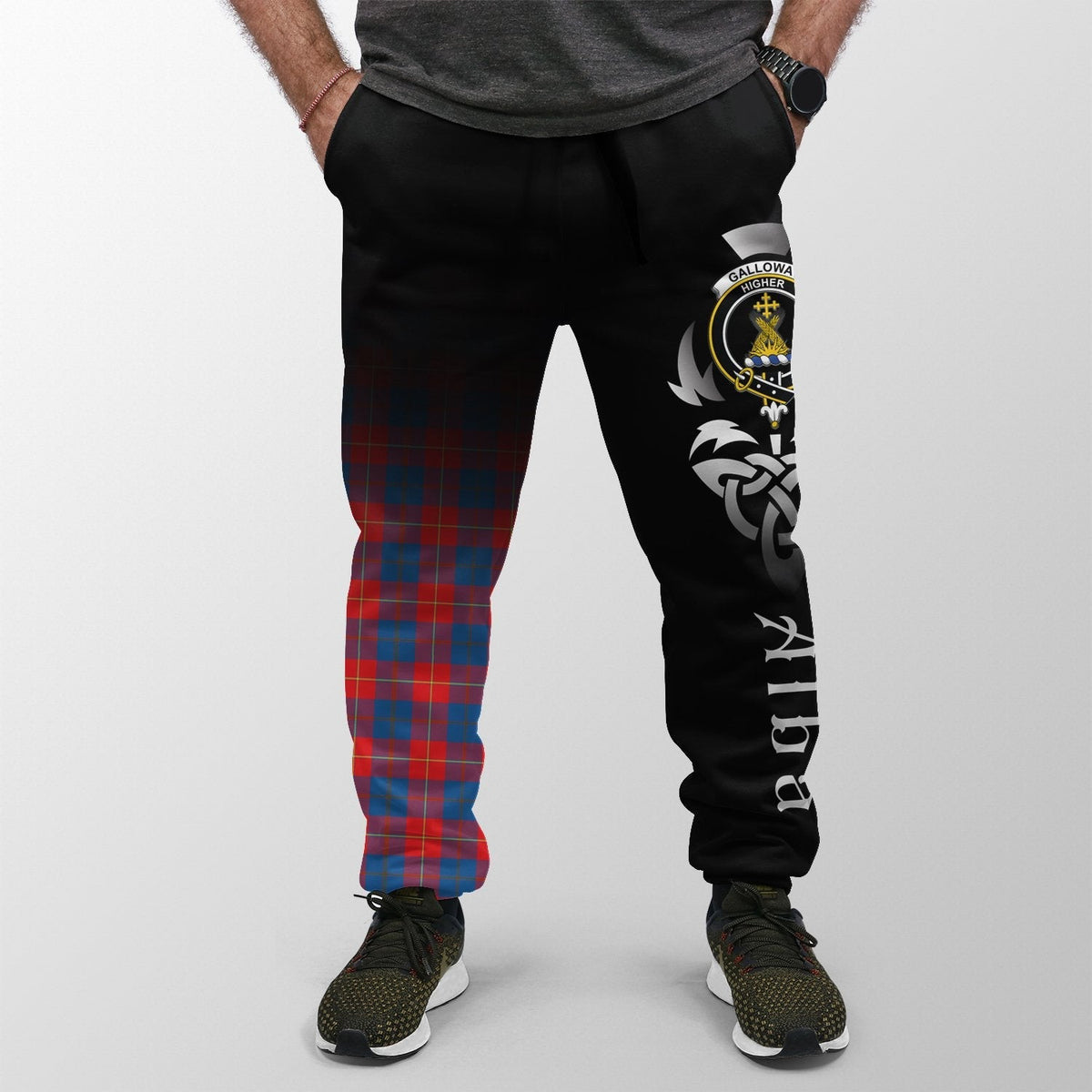 Clan Galloway Red Tartan Crest Jogger Sweatpants  Alba Celtic Style PH54 Clan Galloway Tartan Today   