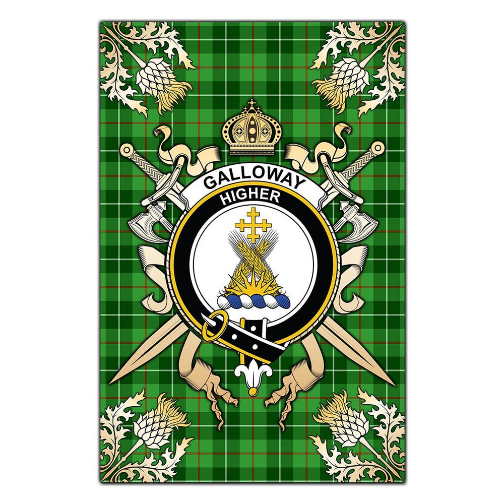 Clan Galloway Tartan Crest Black Garden Flag  - Gold Thistle  MK94 Clan Galloway Tartan Today   