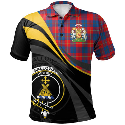 Clan Galloway Red Tartan Polo Shirt - Royal Coat Of Arms Style