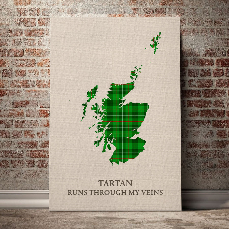 Galloway District Tartan Scotland Map Canvas – “Tartan Runs Through My Veins” Wall Art