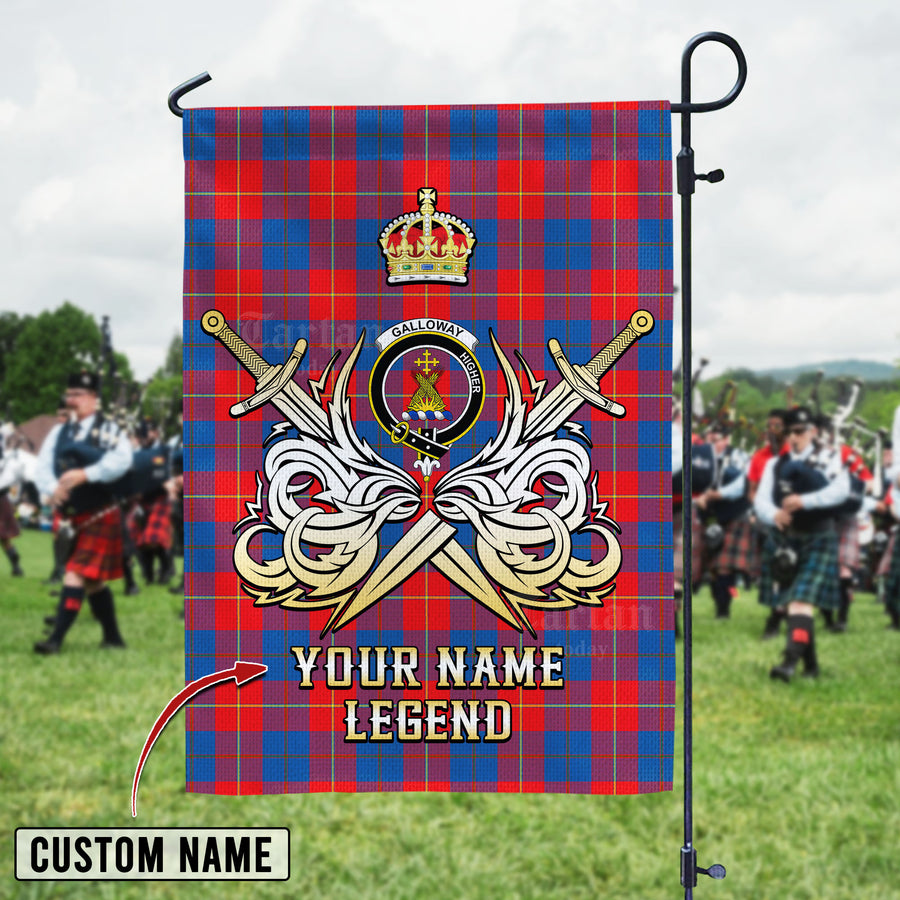 Personalized Custom Name Clan Galloway Red Tartan Garden Flag with Clan Crest and the Golden Sword of Courageous Legacy BP26 - Galloway Red Tartan Design, Scottish Heritage Gift