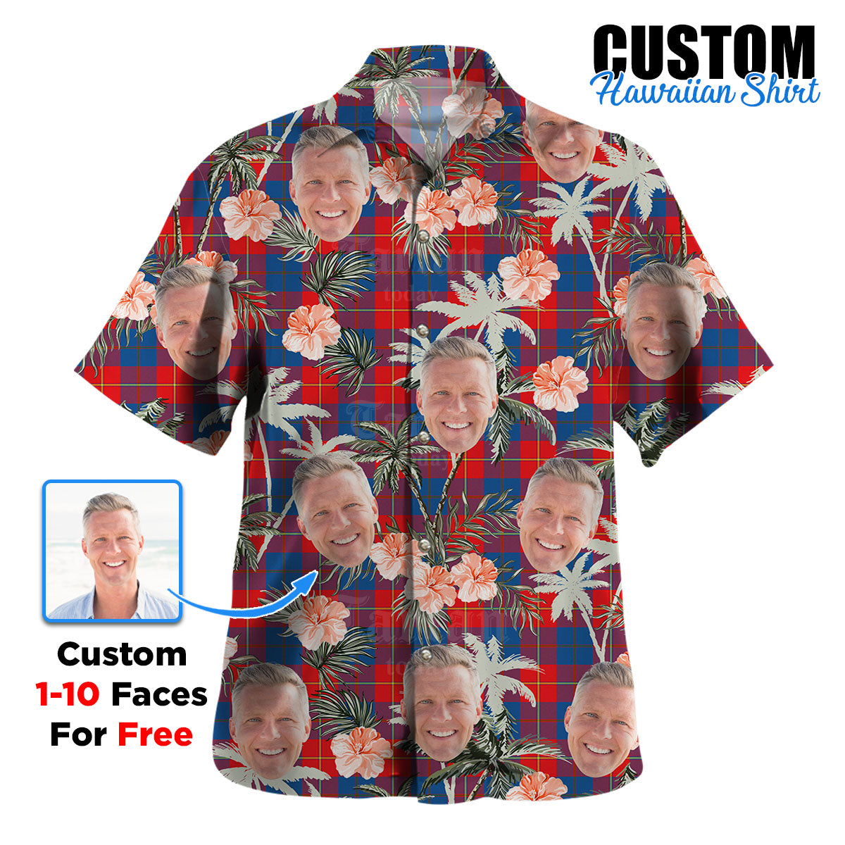 Clan Galloway Red Tartan Custom Face Hawaiian Shirt – Unisex Gift for Family Members, Summer Party YG93 Galloway Red Tartan Tartan Hawaii Shirt
