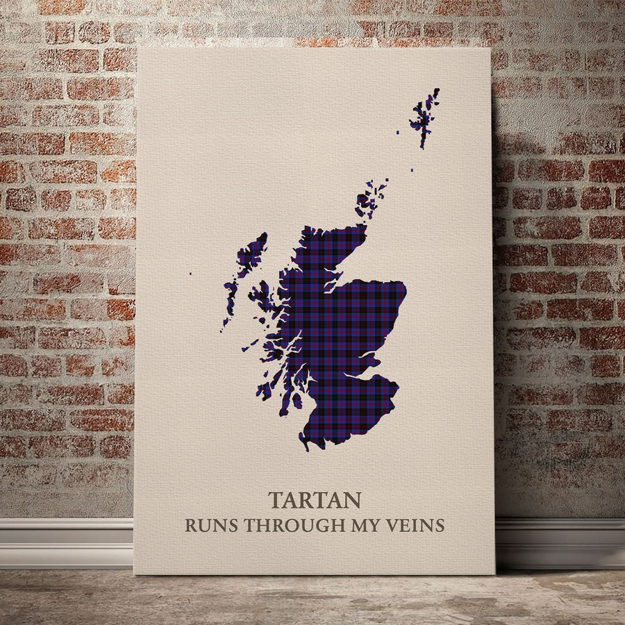Garden Tartan Scotland Map Canvas – “Tartan Runs Through My Veins” Wall Art