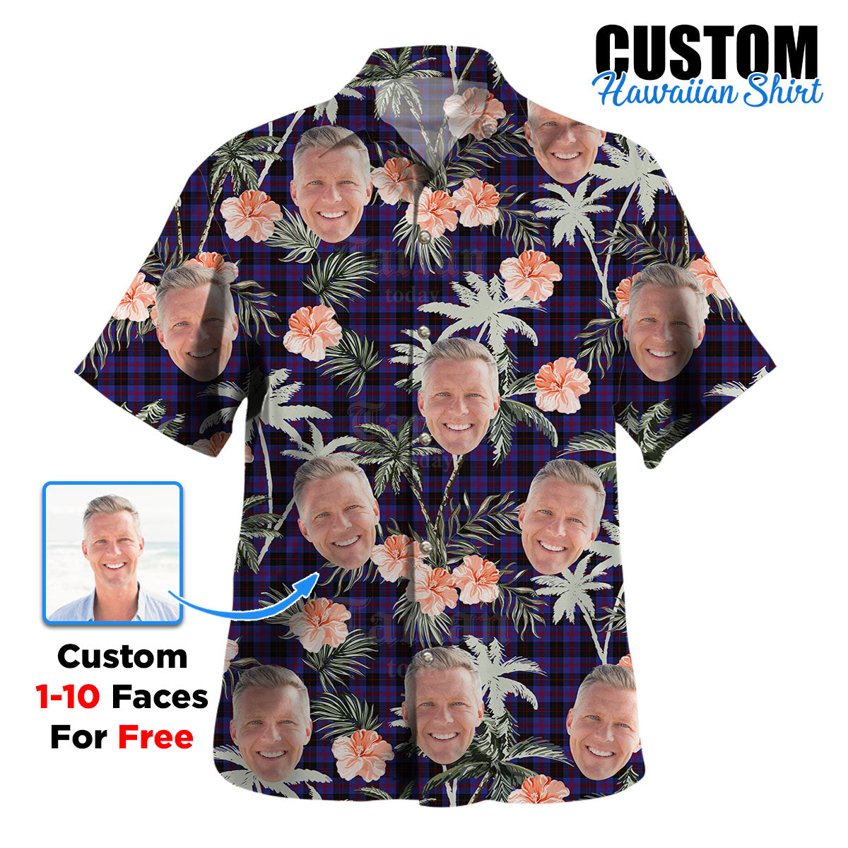 Clan Garden Tartan Custom Face Hawaiian Shirt – Unisex Gift for Family Members, Summer Party FN97 Garden Tartan Tartan Hawaii Shirt