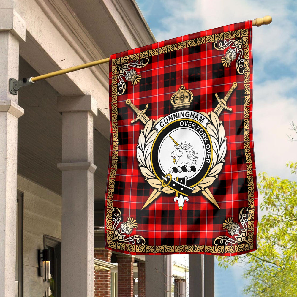 Clan Cunningham Modern Tartan Crest Garden Flag  - Celtic Thistle  LB35 Clan Cunningham Tartan Today   