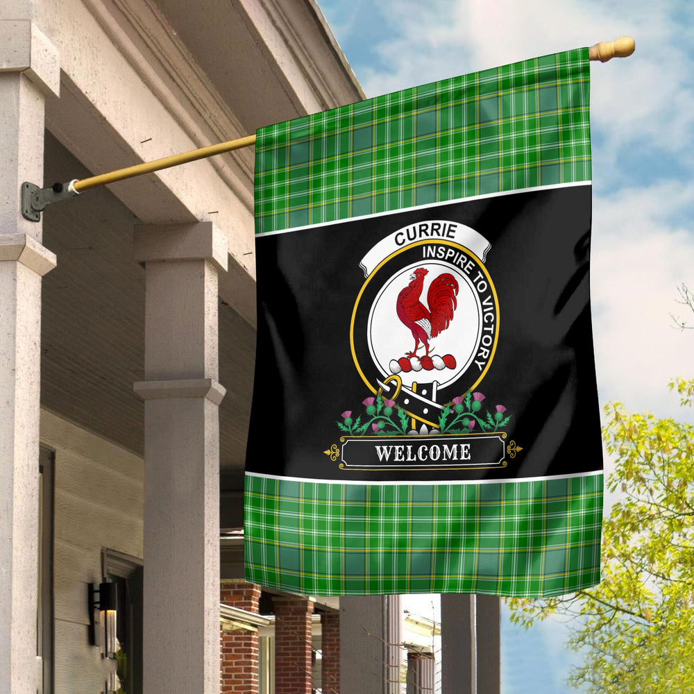 Clan Currie or Curry Tartan Crest Garden Flag  - Welcome  KE86 Clan Currie Tartan Today   