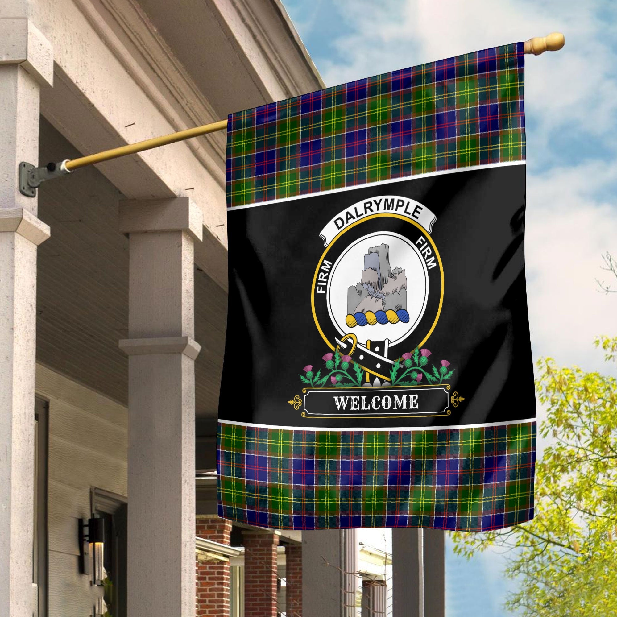 Clan Dalrymple Tartan Crest Garden Flag  - Welcome  FA37 Clan Dalrymple Tartan Today   