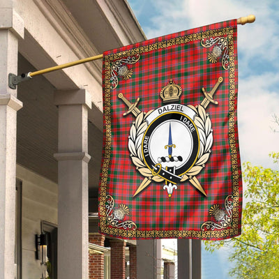 Clan Dalziel Modern Tartan Crest Garden Flag - Celtic Thistle