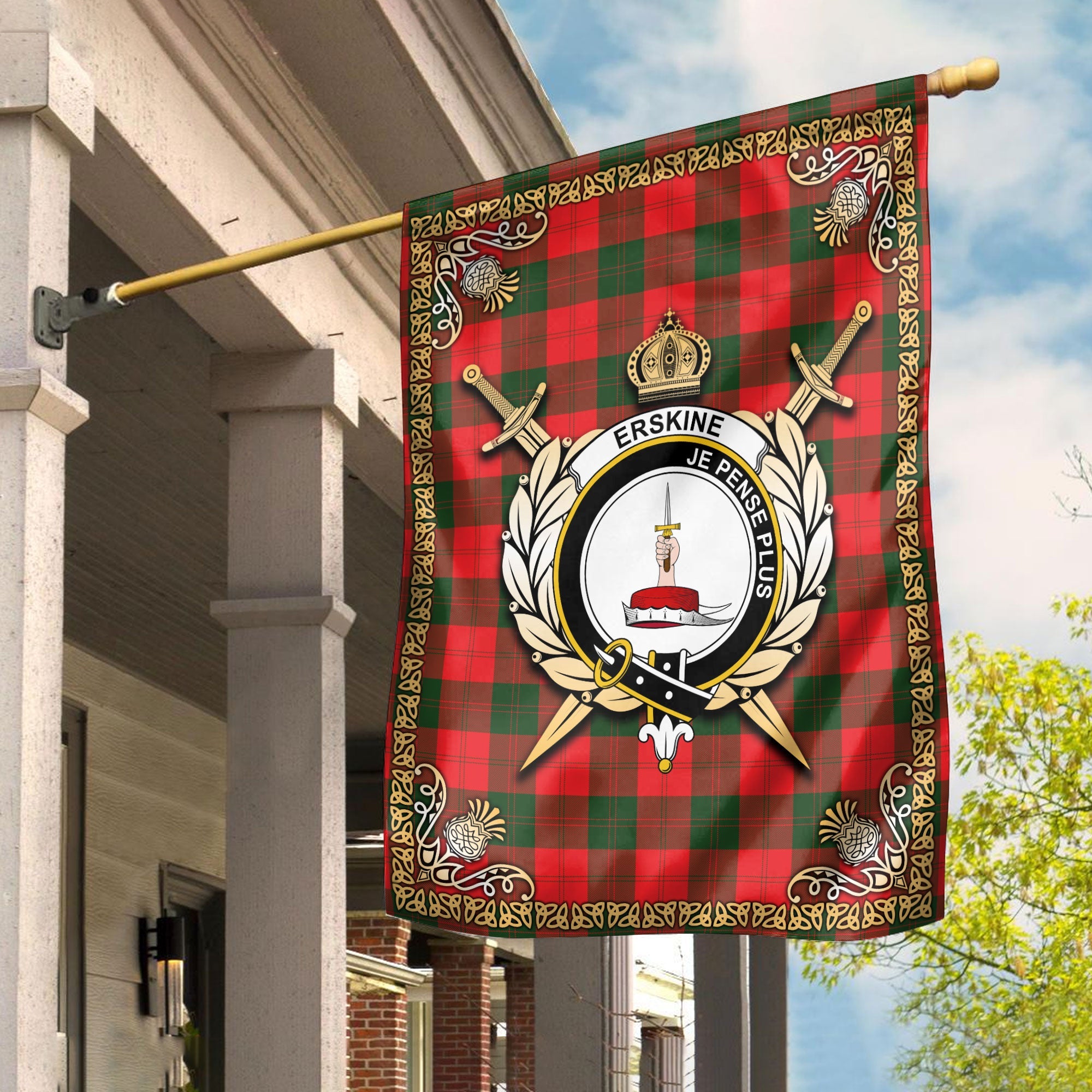 Clan Erskine Modern Tartan Crest Garden Flag  - Celtic Thistle  GN59 Clan Erskine Tartan Today   