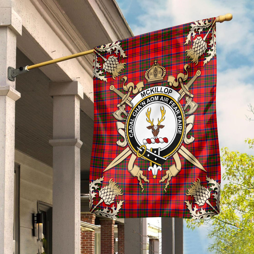 Clan McKillop Tartan Crest Black Garden Flag  - Gold Thistle  LO53 Clan Garden Tartan Today   