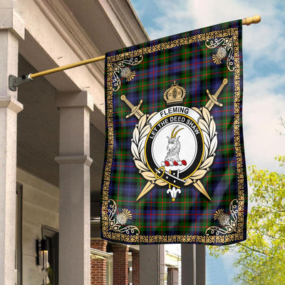 Clan Fleming Tartan Crest Garden Flag - Celtic Thistle