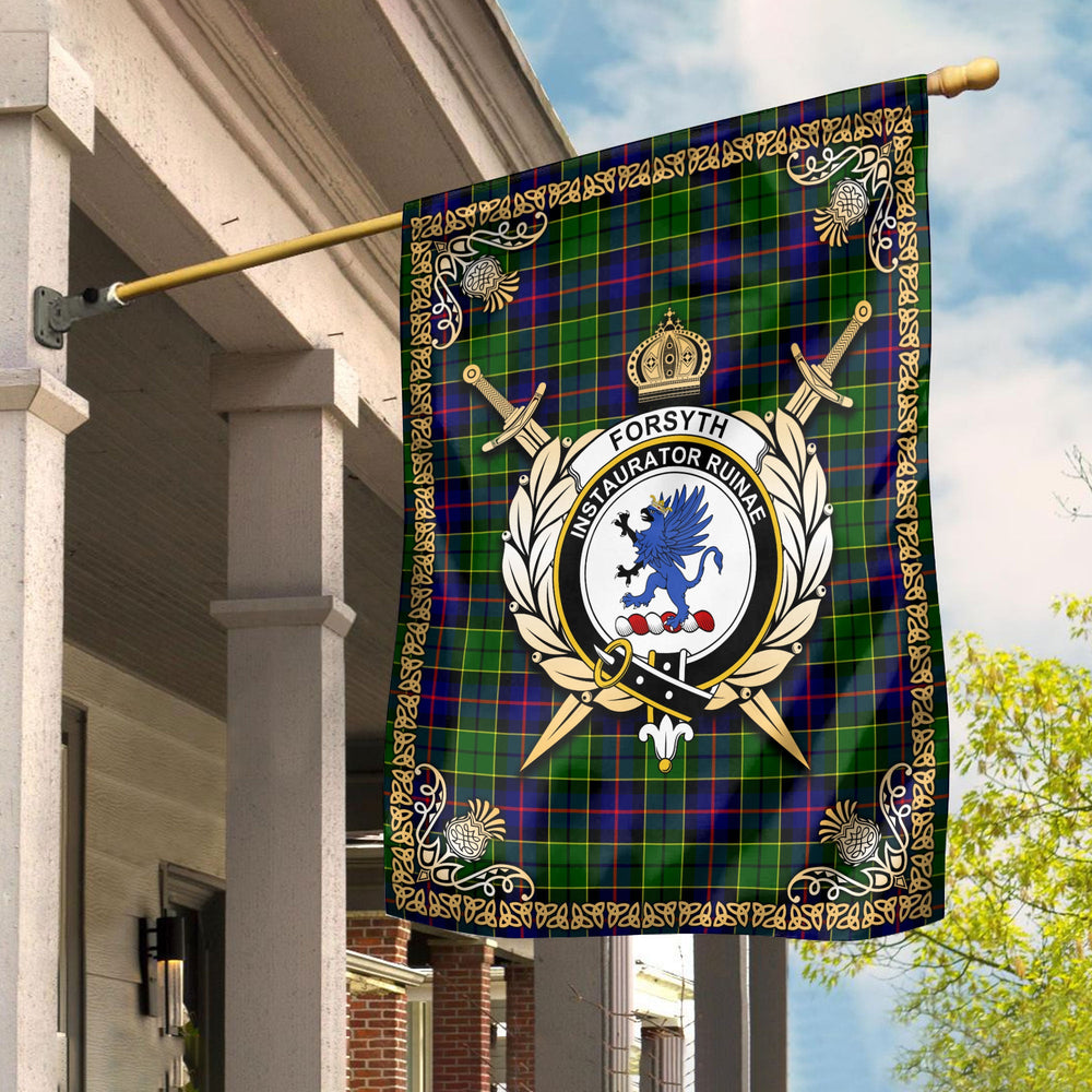 Clan Forsyth Modern Tartan Crest Garden Flag  - Celtic Thistle  LQ45 Clan Forsyth Tartan Today   