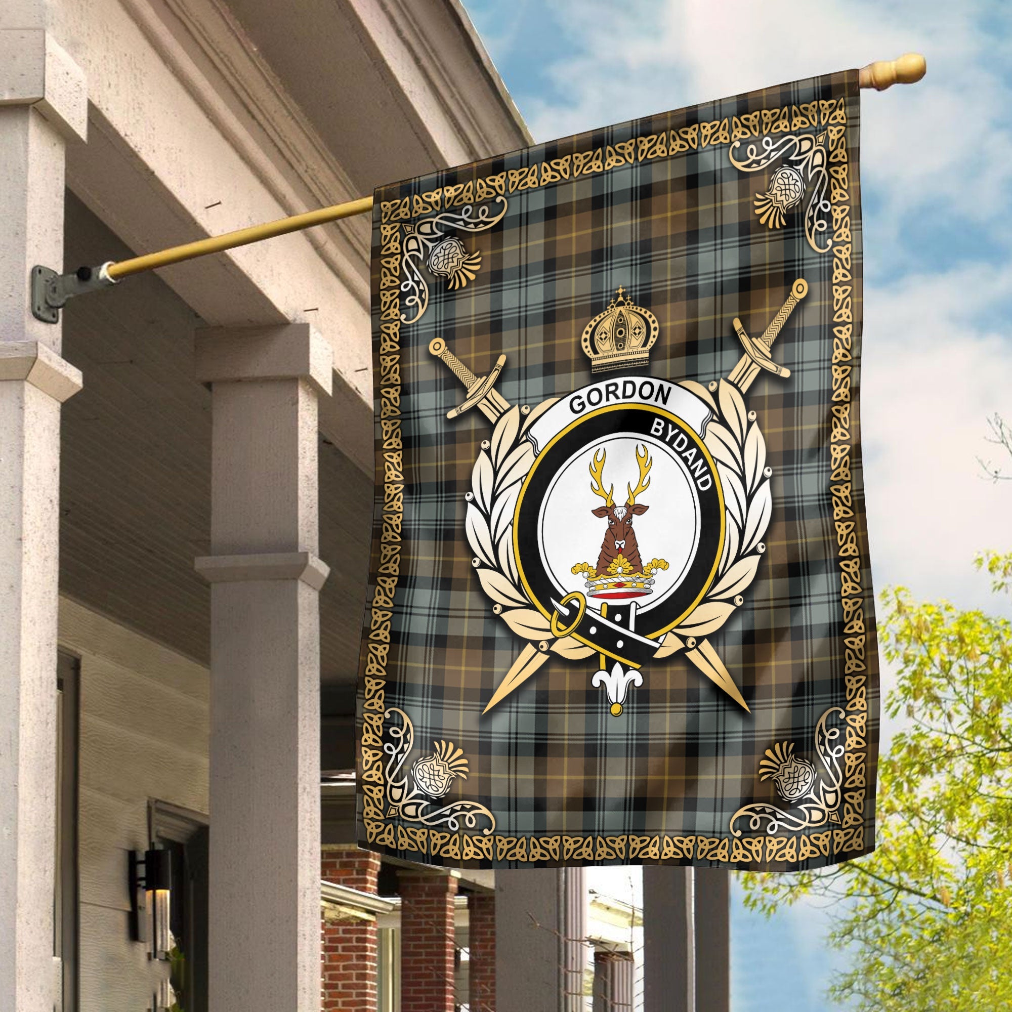 Clan Gordon Weathered Tartan Crest Garden Flag  - Celtic Thistle  IM44 Clan Gordon Tartan Today   