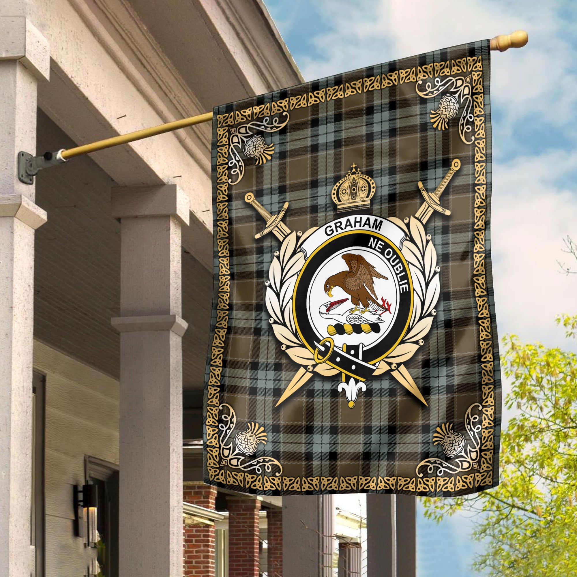 Clan Graham of Menteith Weathered Tartan Crest Garden Flag  - Celtic Thistle  KE76 Clan Graham Tartan Today   