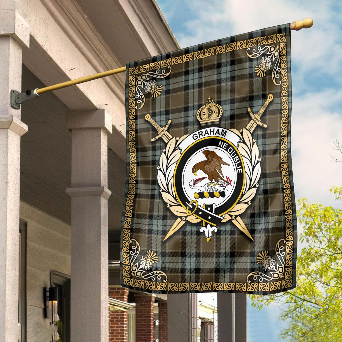 Clan Graham of Menteith Weathered Tartan Crest Garden Flag  - Celtic Thistle  KE76 Clan Graham Tartan Today   