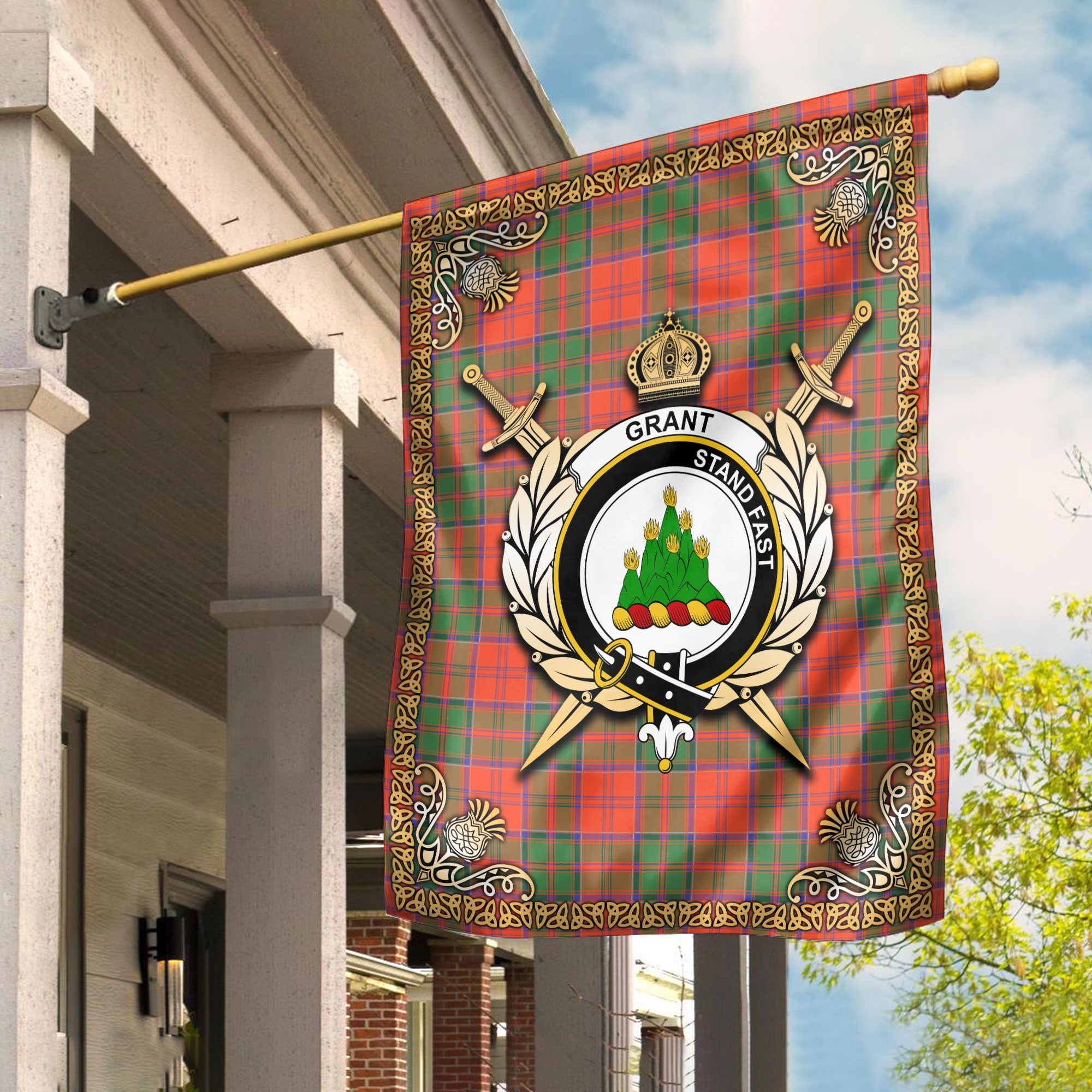 Clan Grant Ancient Tartan Crest Garden Flag  - Celtic Thistle  RO67 Clan Grant Tartan Today   