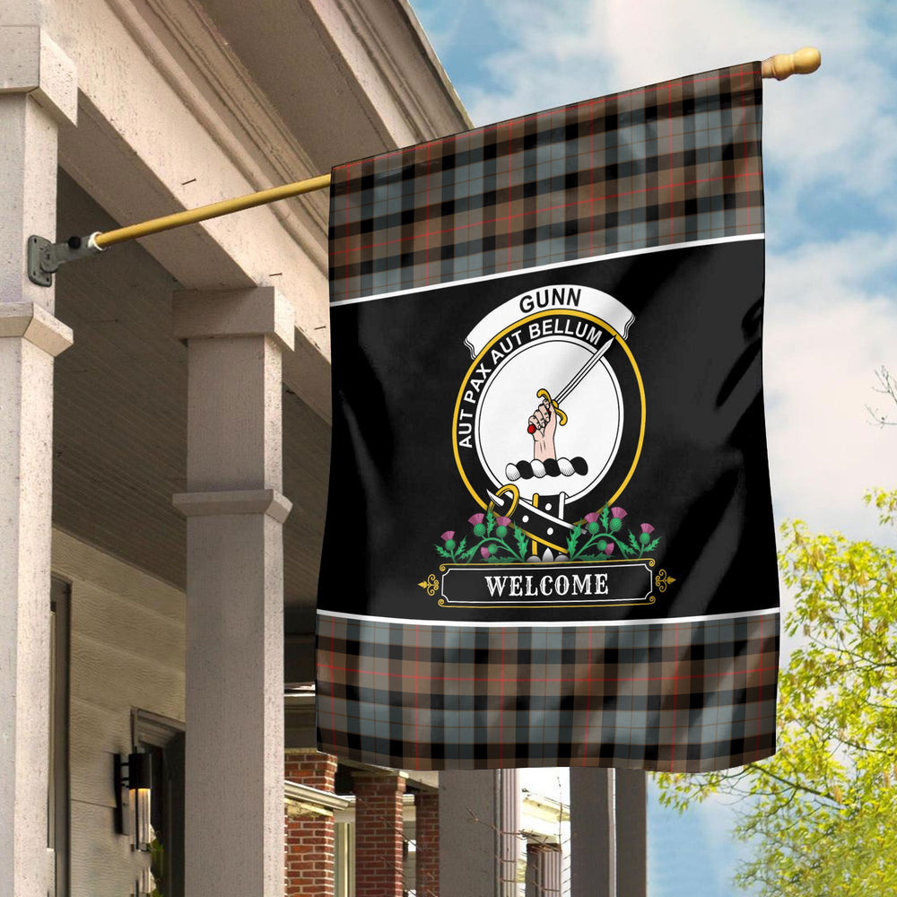 Clan Gunn Weathered Tartan Crest Garden Flag  - Welcome  PL61 Clan Gunn Tartan Today   