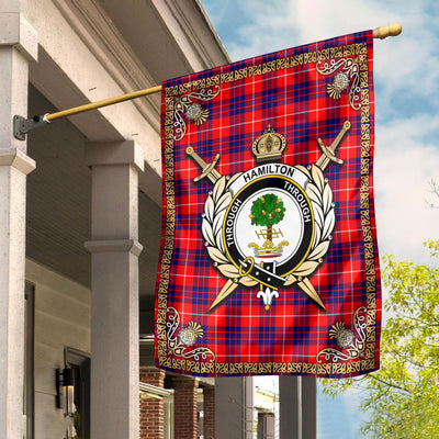 Clan Hamilton Modern Tartan Crest Garden Flag - Celtic Thistle BX80