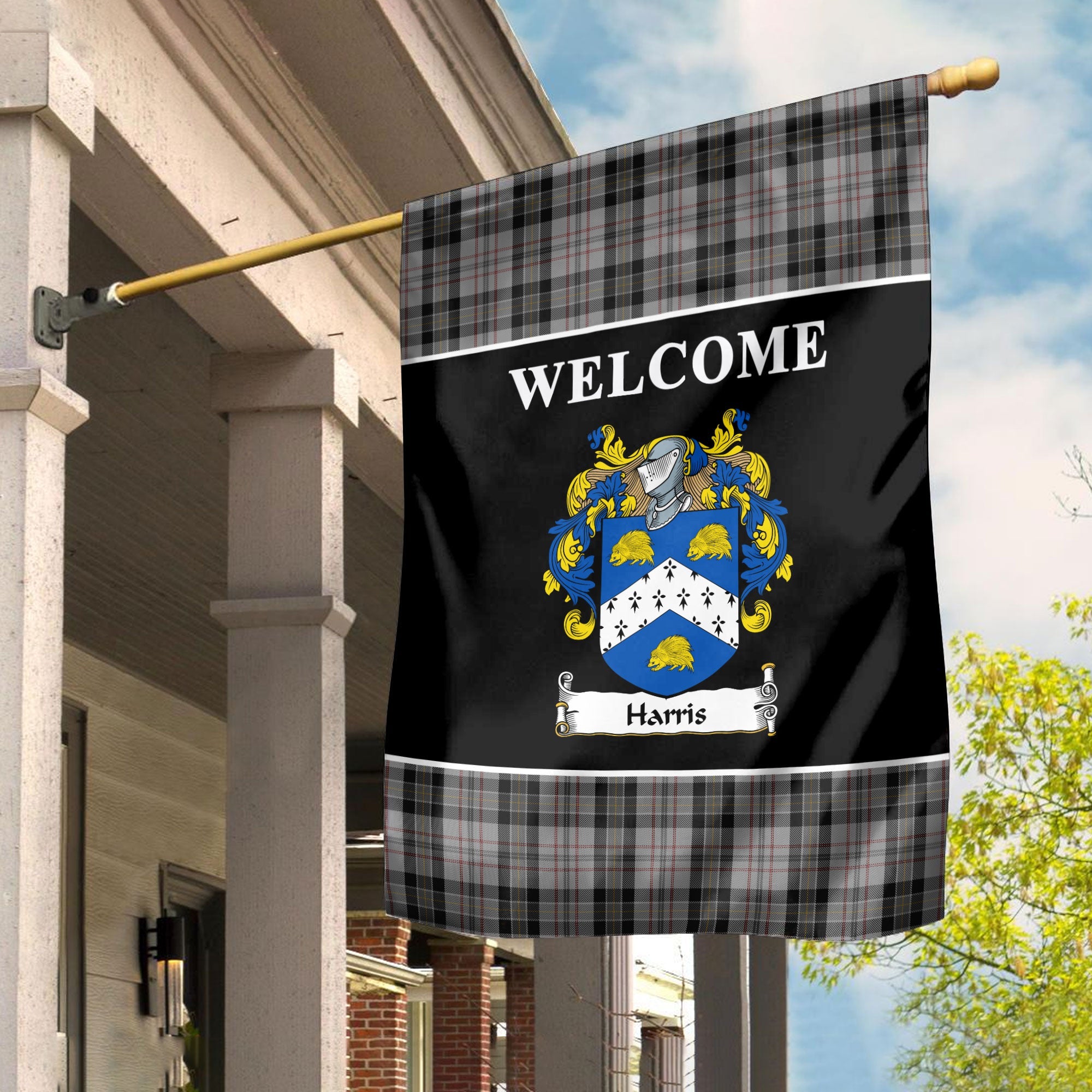 Clan Harris Tartan Crest Black Garden Flag CL61 Clan Garden Tartan Today   