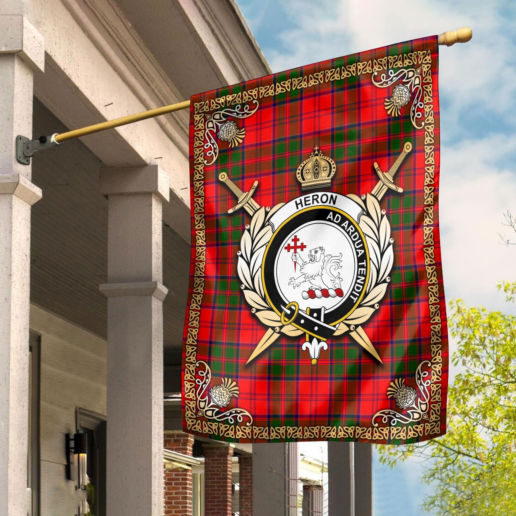 Clan Heron Tartan Crest Garden Flag  - Celtic Thistle  YD53 Clan Heron Tartan Today   