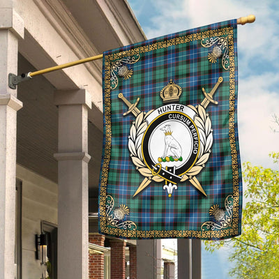 Clan Hunter Ancient Tartan Crest Garden Flag - Celtic Thistle
