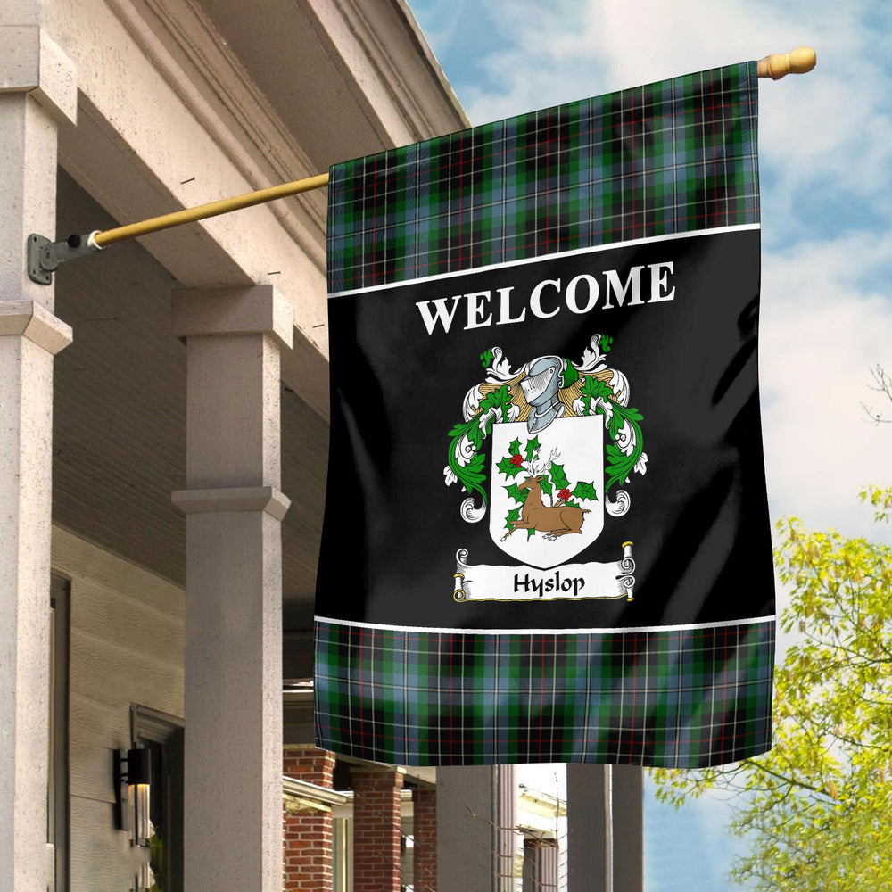 Clan Hyslop Tartan Crest Black Garden Flag AW17 Clan Garden Tartan Today   