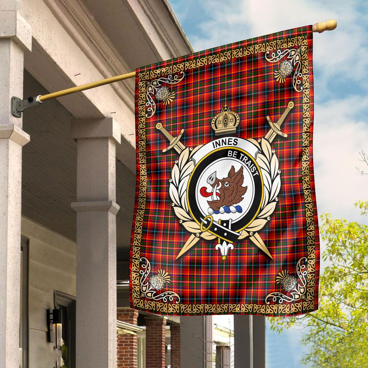 Clan Innes Modern Tartan Crest Garden Flag  - Celtic Thistle  YO45 Clan Innes Tartan Today   