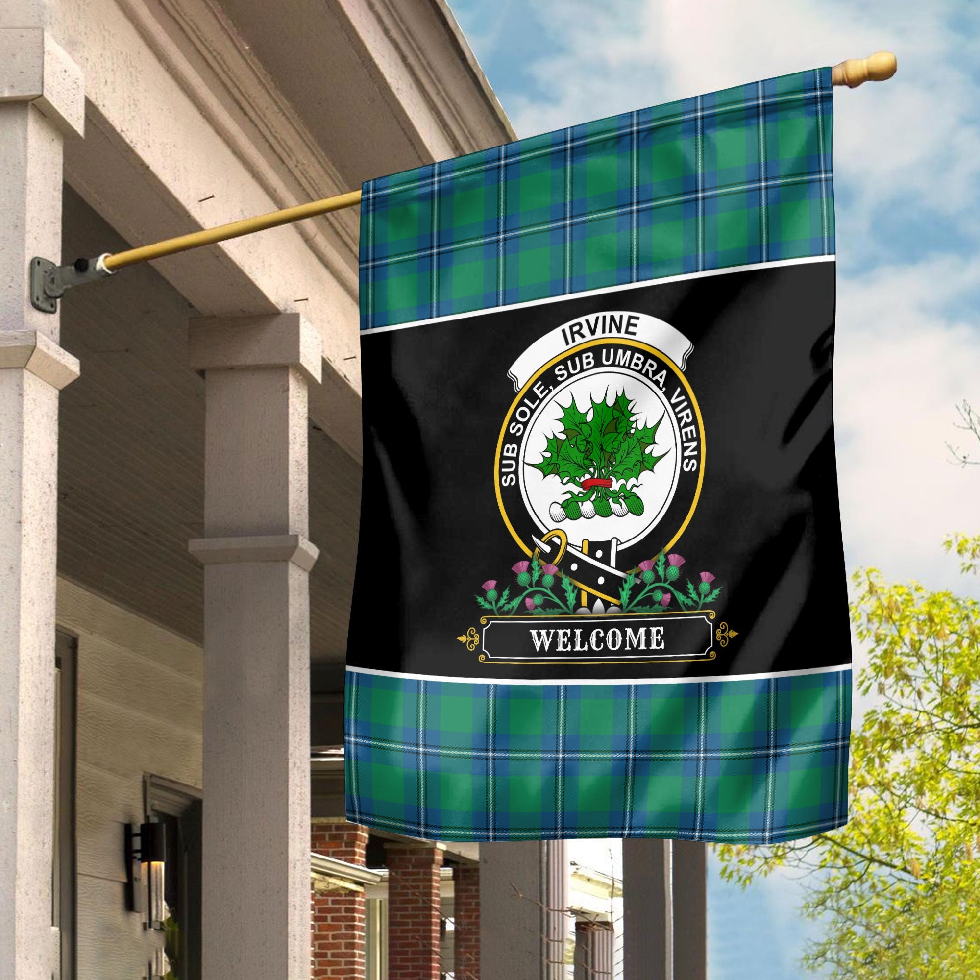 Clan Irvine Ancient Tartan Crest Garden Flag  - Welcome  TG95 Clan Irvine Tartan Today   