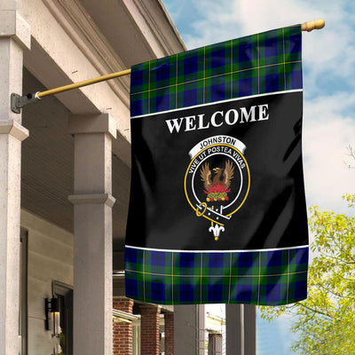 Clan Johnston of Caskieben Modern Tartan Crest Black Garden Flag GG52