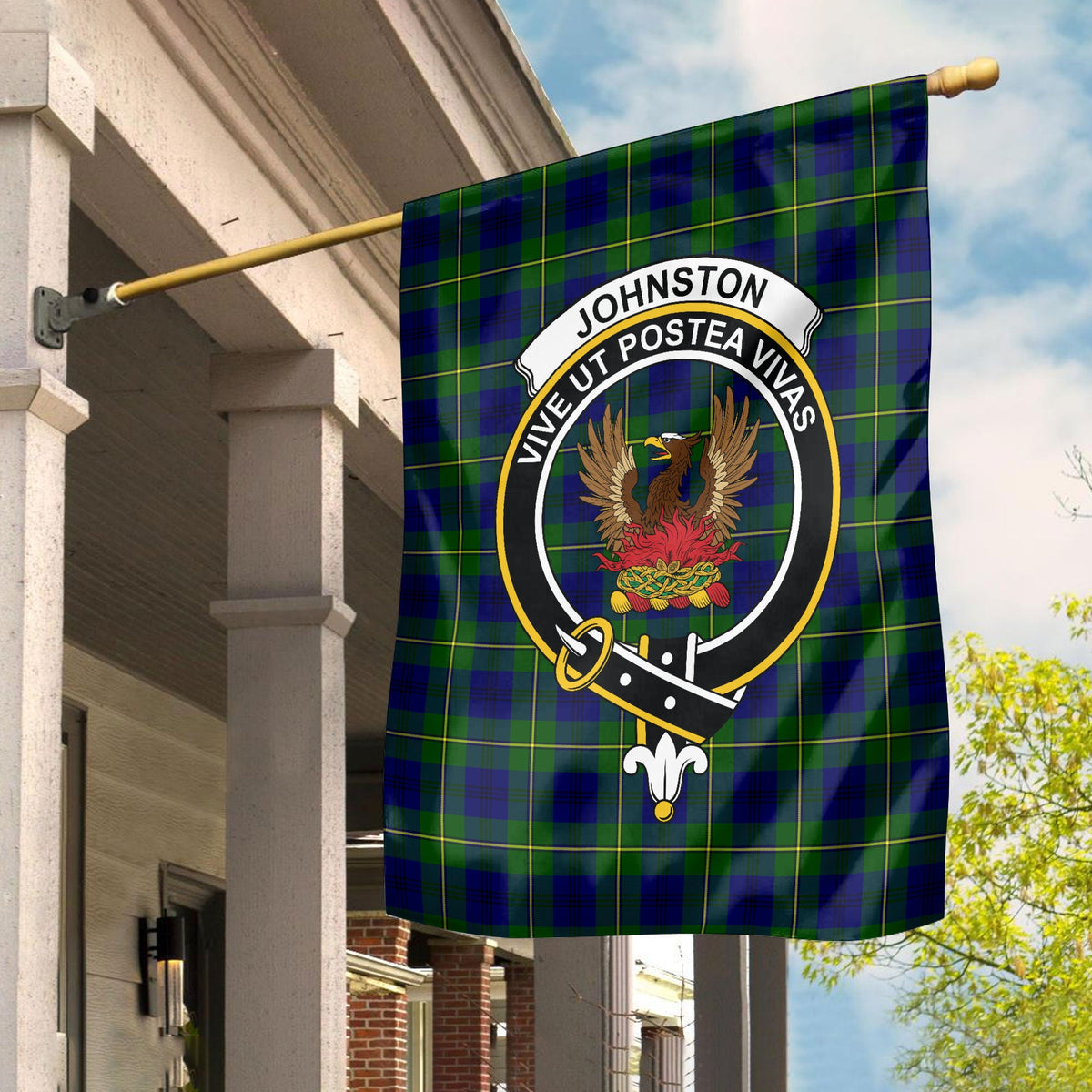 Clan Johnston of Caskieben Modern Tartan Crest Garden Flag HJ19 Clan Johnston Tartan Today   