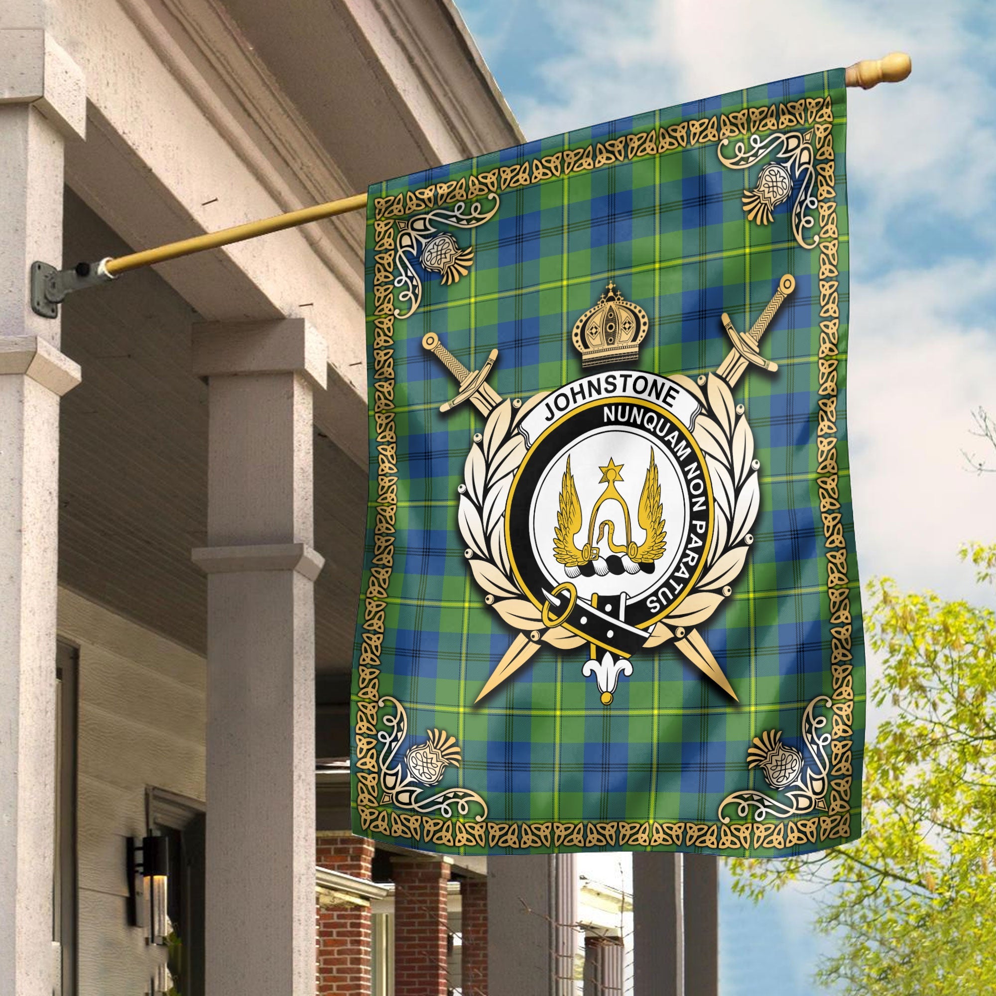 Clan Johnstone Ancient Tartan Crest Garden Flag  - Celtic Thistle  ZC83 Clan Johnstone Tartan Today   