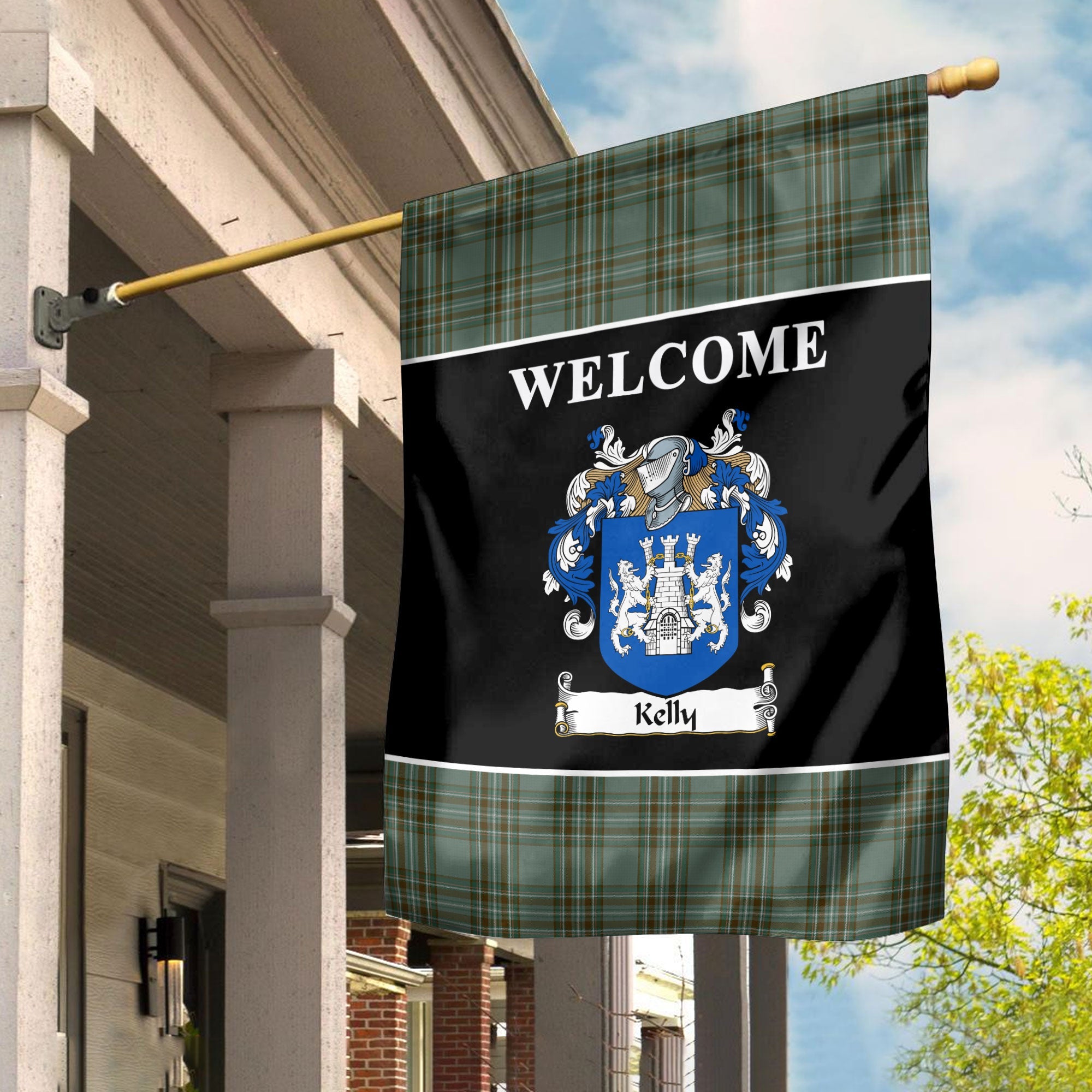 Clan Kelly Dress Tartan Crest Black Garden Flag VR73 Clan Kelly Tartan Today   