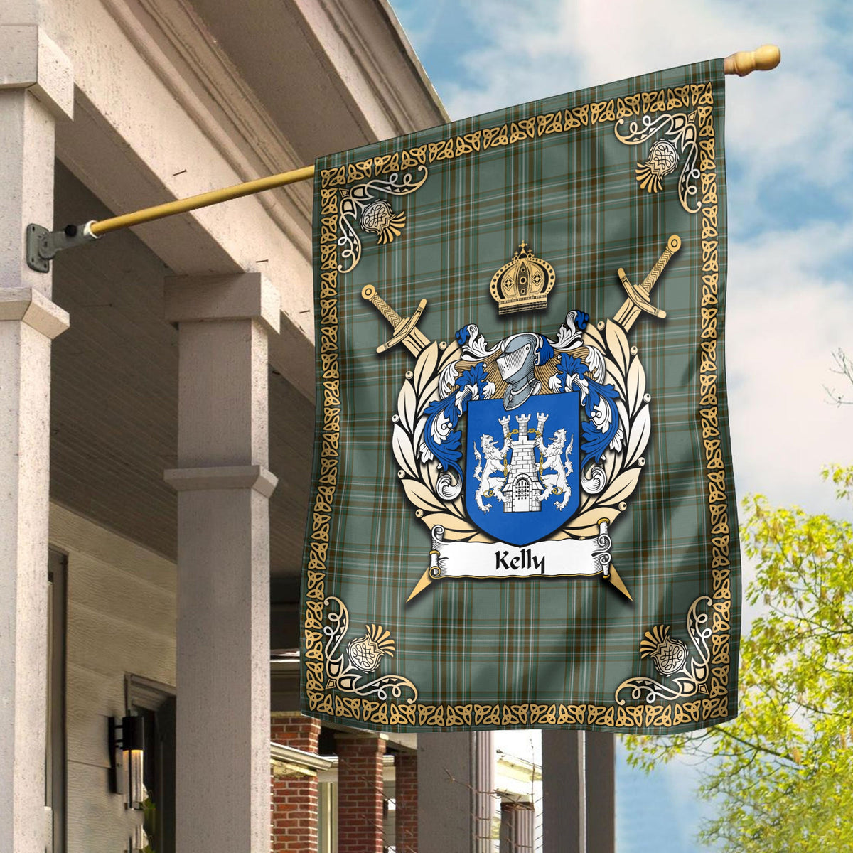 Clan Kelly Dress Tartan Crest Garden Flag  - Celtic Thistle  WD56 Clan Kelly Tartan Today   
