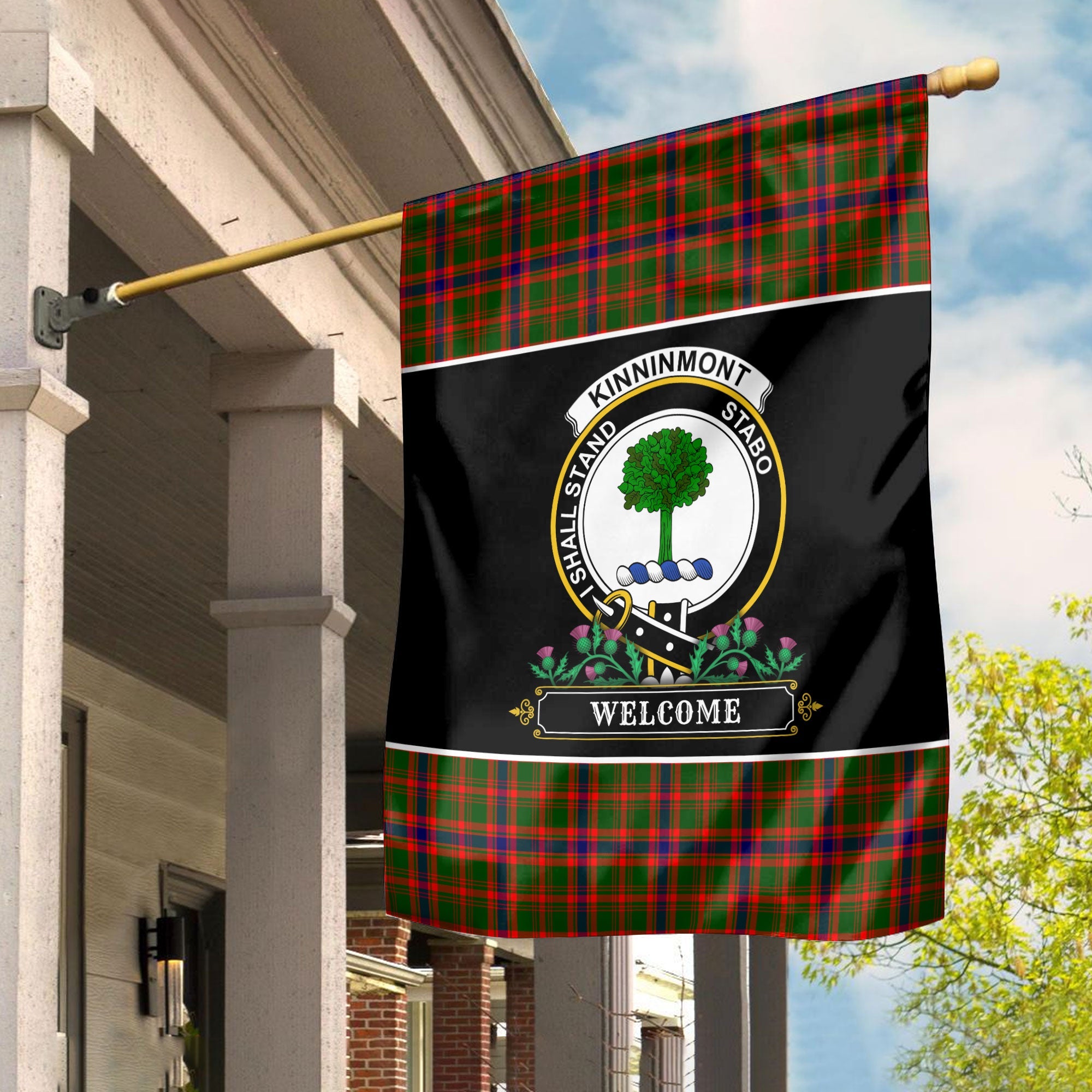Clan Kinninmont Tartan Crest Garden Flag  - Welcome  AA41 Clan Garden Tartan Today   