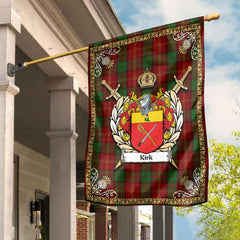 Clan Kirk Tartan Crest Black Garden Flag  - Gold Thistle  NO15 Clan Kirk Tartan Today   