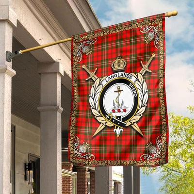 Clan Langlands Tartan Crest Garden Flag - Celtic Thistle