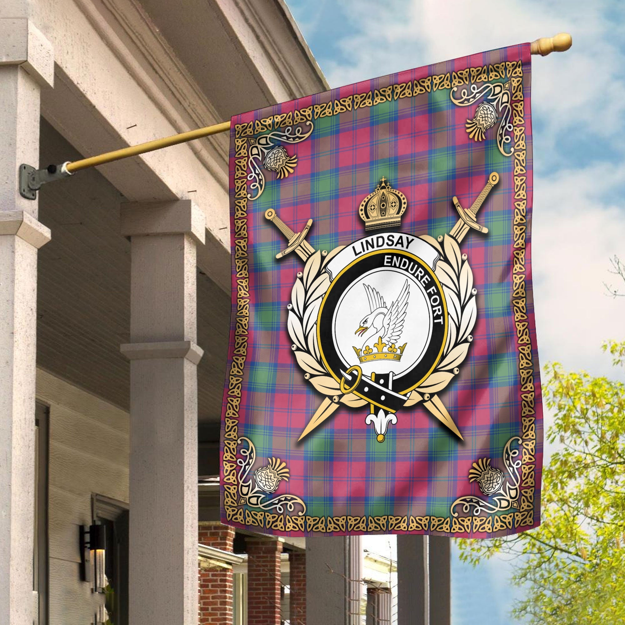 Clan Lindsay Ancient Tartan Crest Garden Flag  - Celtic Thistle  ZK94 Clan Lindsay Tartan Today   