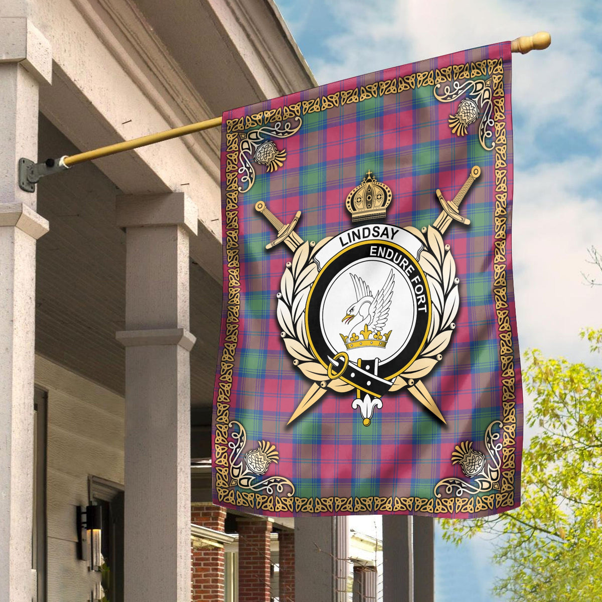 Clan Lindsay Ancient Tartan Crest Garden Flag  - Celtic Thistle  ZK94 Clan Lindsay Tartan Today   