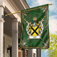 Clan Lock Tartan Crest Black Garden Flag  - Gold Thistle  IJ46 Clan Garden Tartan Today   