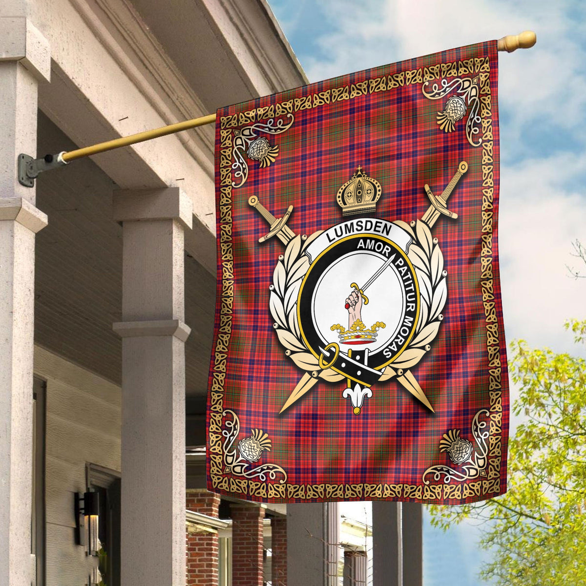 Clan Lumsden Modern Tartan Crest Garden Flag  - Celtic Thistle  RL13 Clan Lumsden Tartan Today   