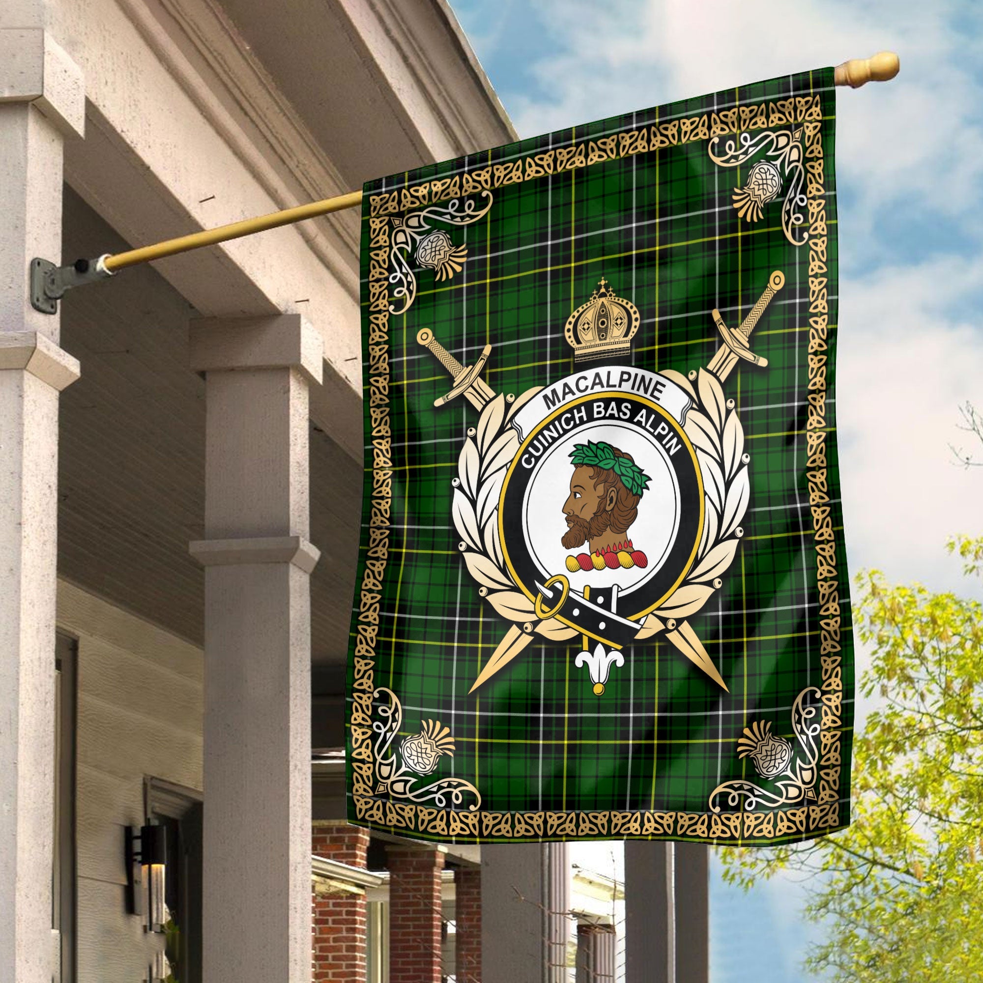 Clan MacAlpine Modern Tartan Crest Garden Flag  - Celtic Thistle  EI39 Clan MacAlpine Tartan Today   