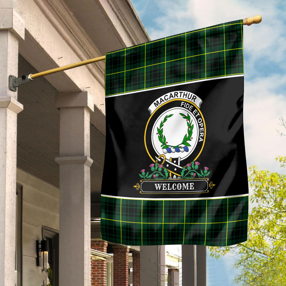 Clan MacArthur Modern Tartan Crest Garden Flag  - Welcome  VC18 Clan MacArthur Tartan Today   