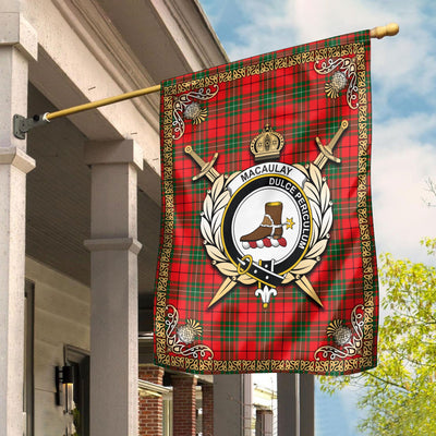 Clan MacAulay Modern Tartan Crest Garden Flag - Celtic Thistle LR21