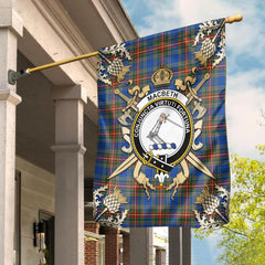 Clan MacBeth Ancient Tartan Crest Black Garden Flag  - Gold Thistle  GA10 Clan MacBeth Tartan Today   