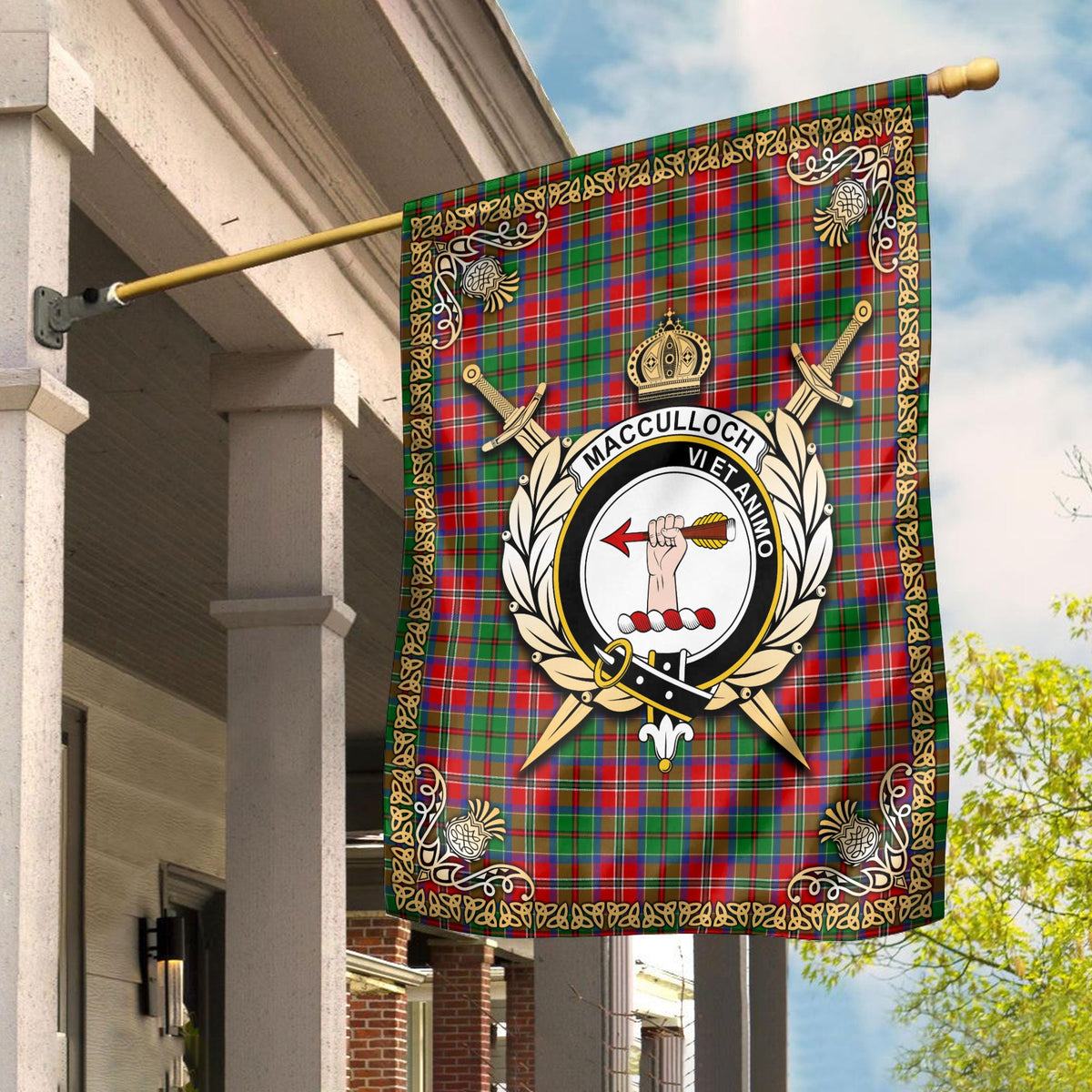 Clan MacCulloch (McCulloch) Tartan Crest Garden Flag  - Celtic Thistle  MT23 Clan McCulloch Tartan Today   