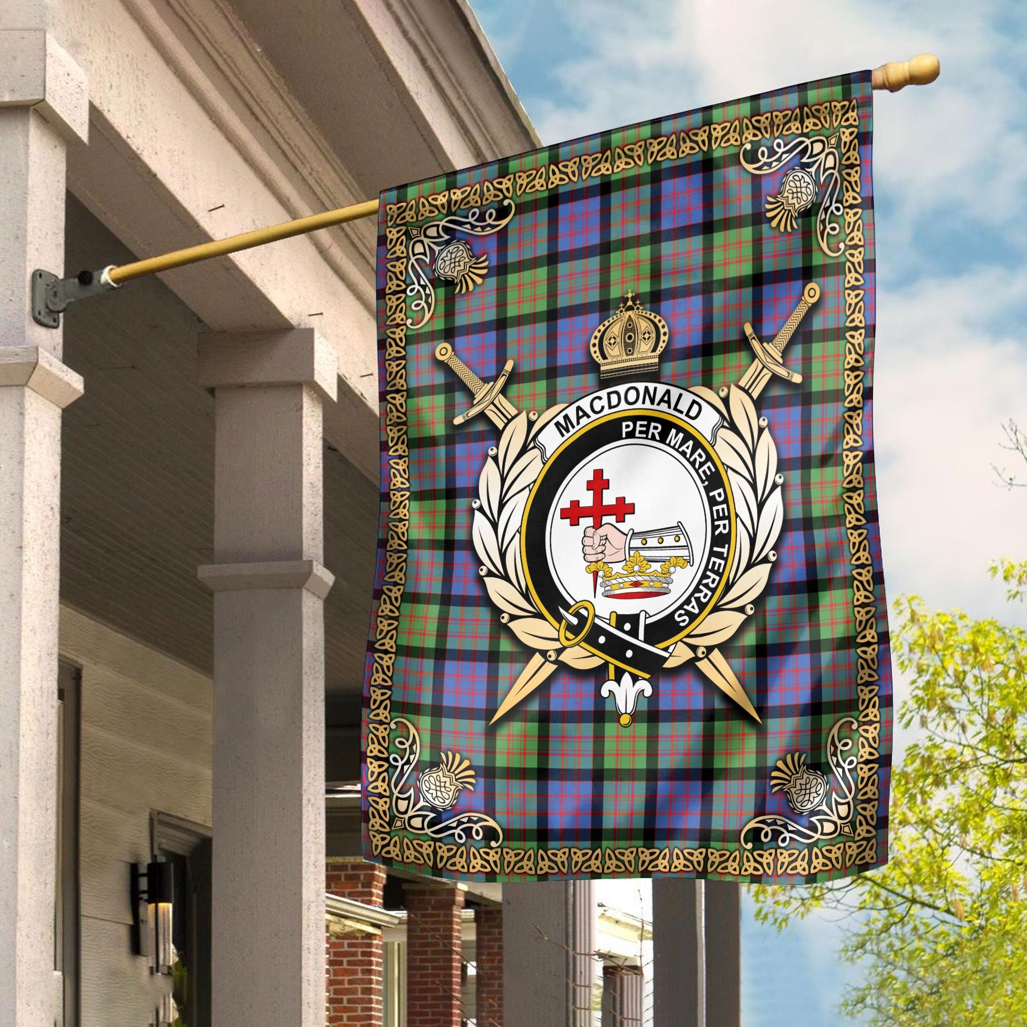 Clan MacDonald Ancient Tartan Crest Garden Flag  - Celtic Thistle  XF13 Clan MacDonald Tartan Today   