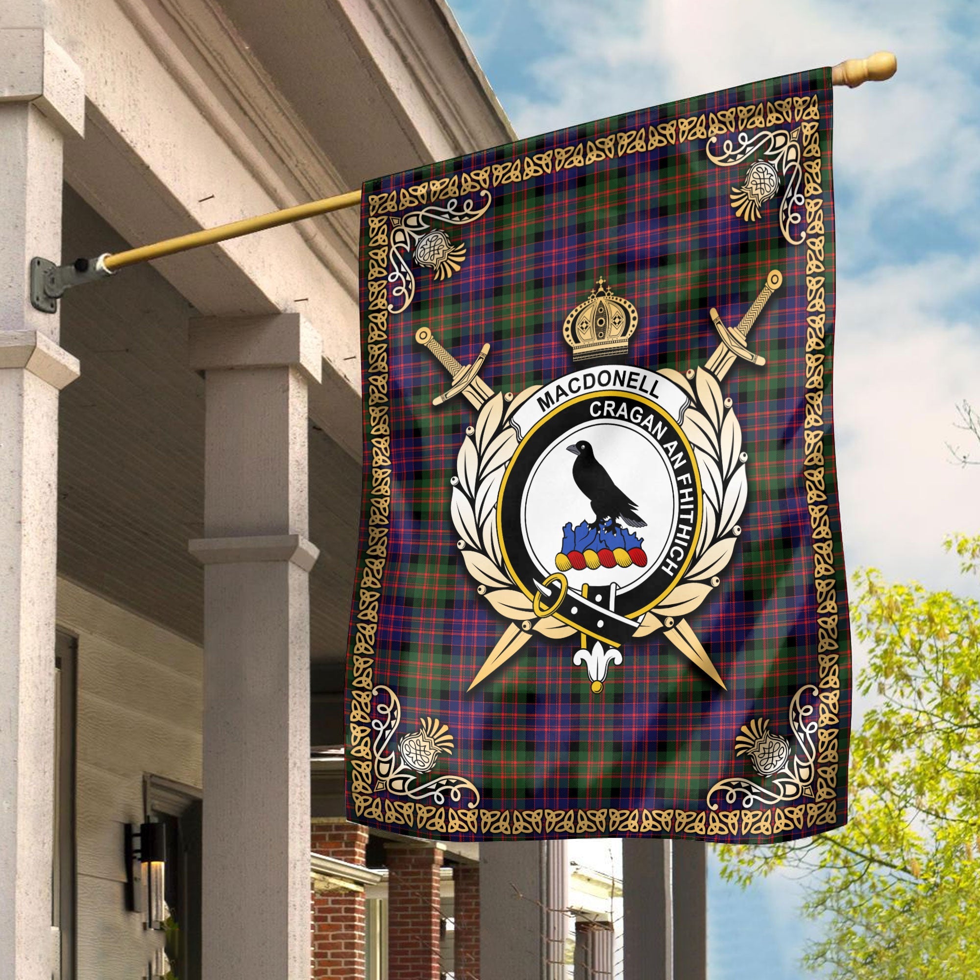 Clan MacDonnell of Glengarry Modern Tartan Crest Garden Flag  - Celtic Thistle  AP37 Clan Glen Tartan Today   