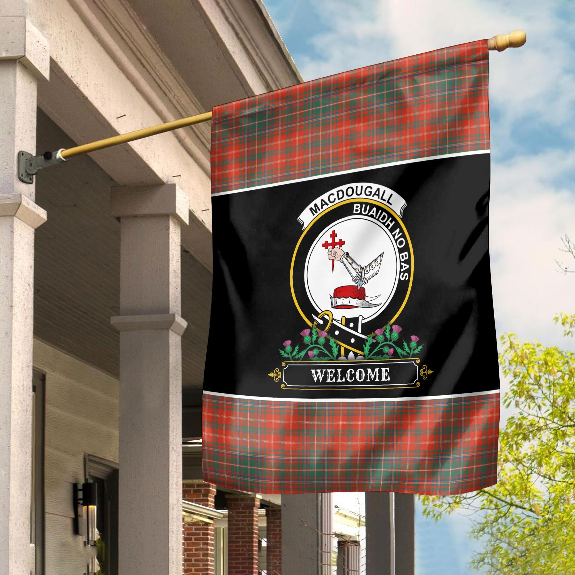 Clan MacDougall Ancient Tartan Crest Garden Flag  - Welcome  QH54 Clan MacDougall Tartan Today   