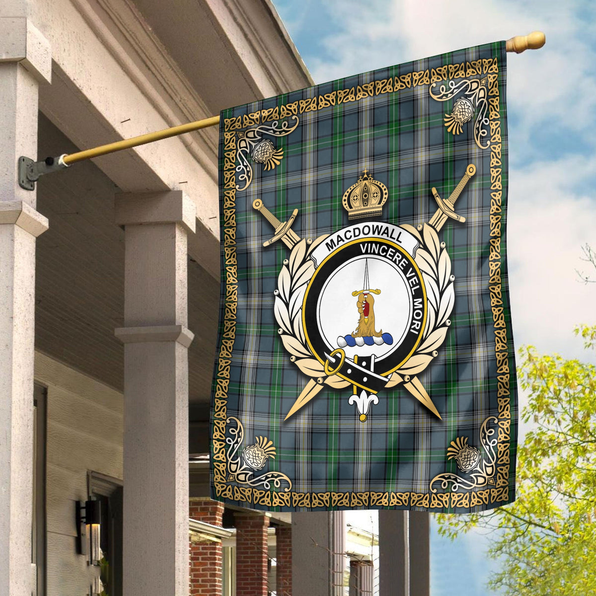 Clan MacDowall Tartan Crest Garden Flag  - Celtic Thistle  TN12 Clan MacDowall Tartan Today   