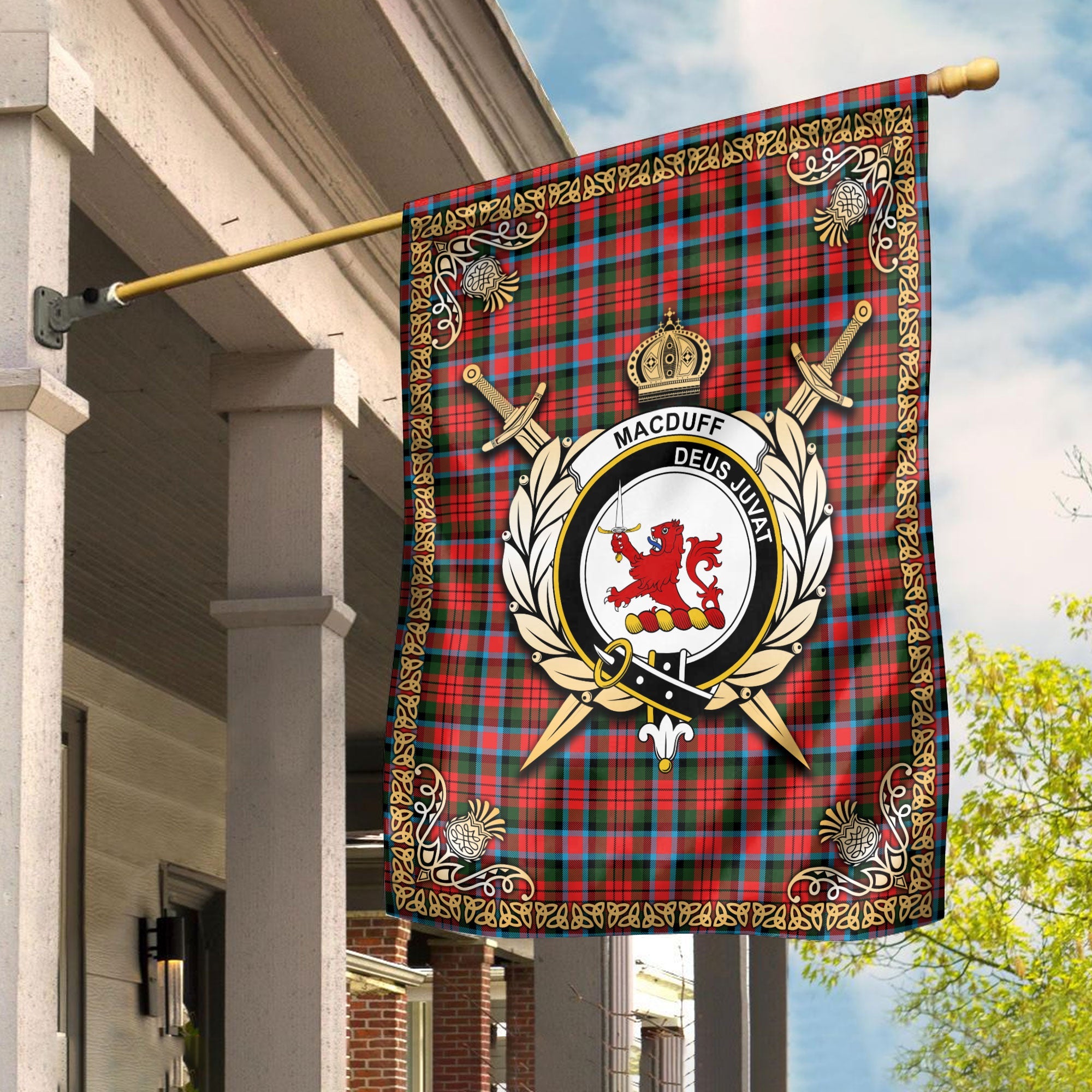 Clan MacDuff Modern Tartan Crest Garden Flag  - Celtic Thistle  HL39 Clan MacDuff Tartan Today   